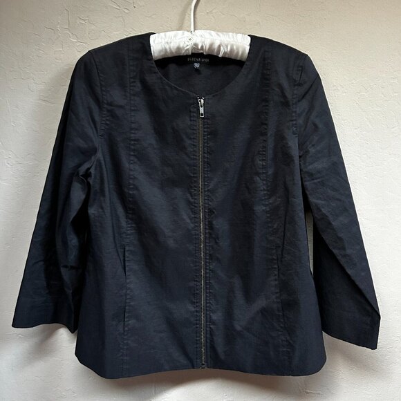 Eileen Fisher Womens Small Full Zip Long Sleeve Basic Jacket Black Ramie Blend - Picture 1 of 9
